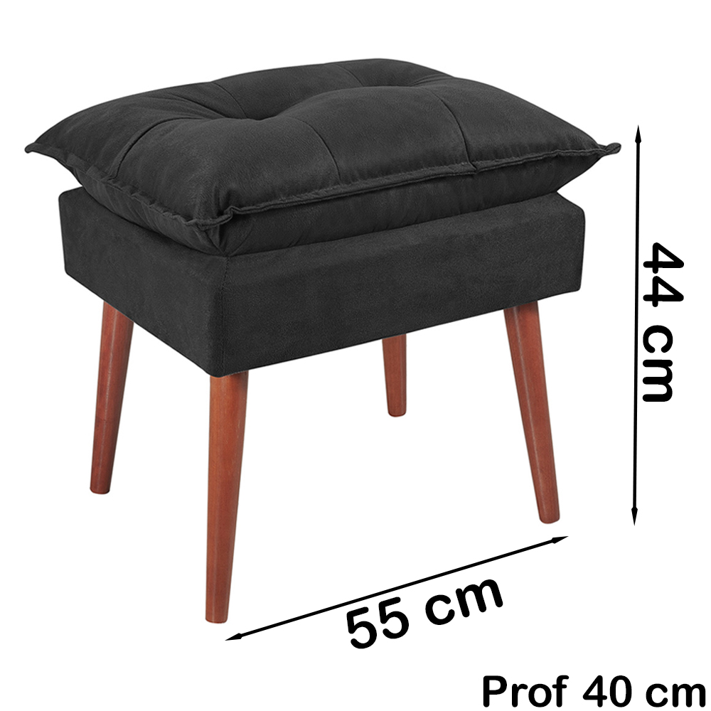 Kit 2 Puff Puf Opall Pes Palito 55x40cm Suede Preto MPassos