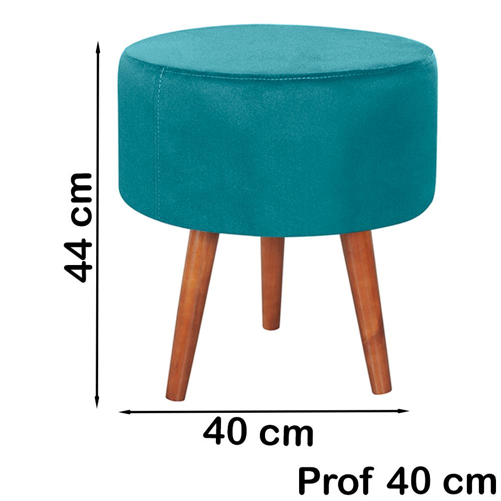 Kit 2 Puff Puf Redondo Pes Palito 44x40cm Suede Azul MPassos