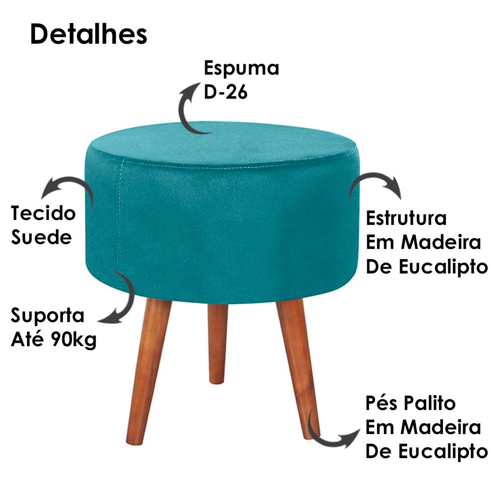 Kit 2 Puff Puf Redondo Pes Palito 44x40cm Suede Azul MPassos