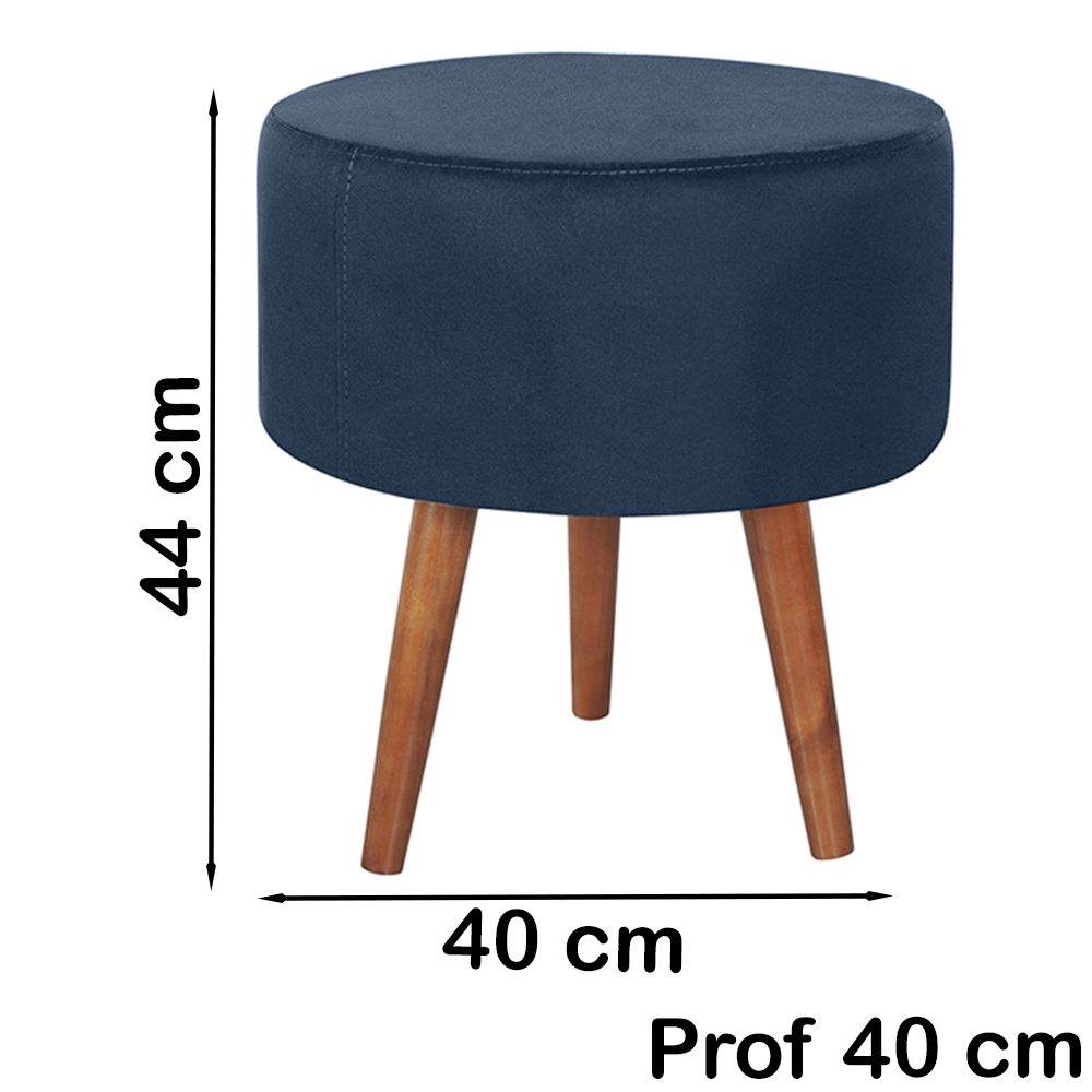 Kit 2 Puff Puf Redondo Pes Palito 44x40cm Suede Azul Marinho MPassos