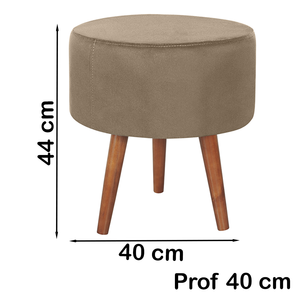 Kit 2 Puff Puf Redondo Pes Palito 44x40cm Suede Marrom Claro MPassos
