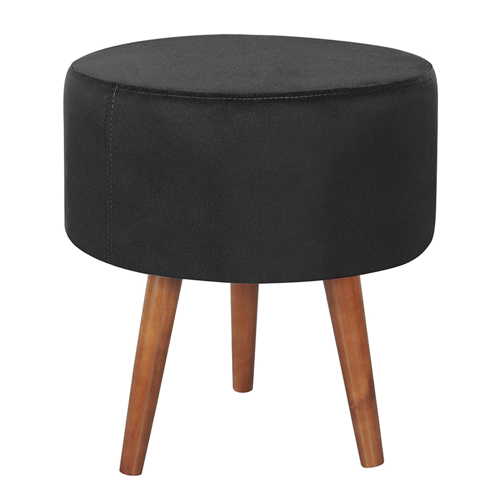 Kit 2 Puff Puf Redondo Pes Palito 44x40cm Suede Preto MPassos