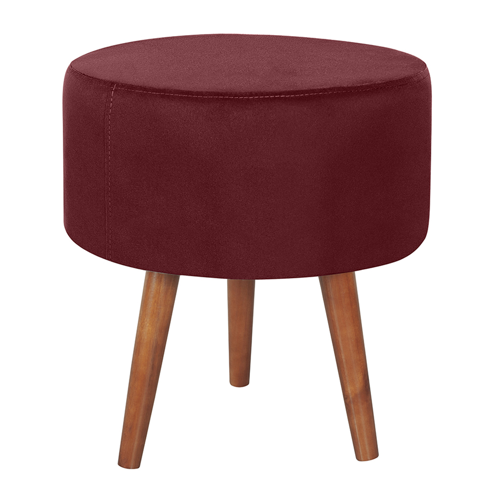 Kit 2 Puff Puf Redondo Pes Palito 44x40cm Suede Vermelho Escuro MPassos