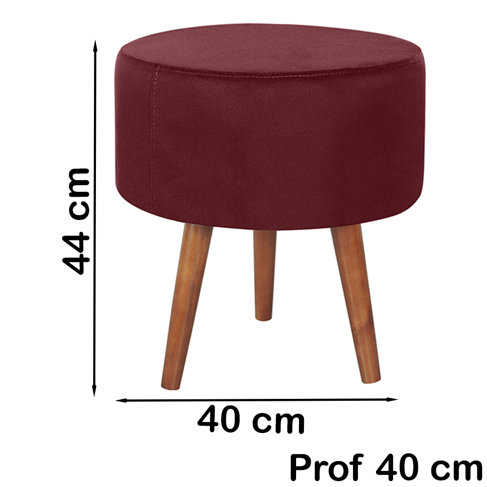 Kit 2 Puff Puf Redondo Pes Palito 44x40cm Suede Vermelho Escuro MPassos