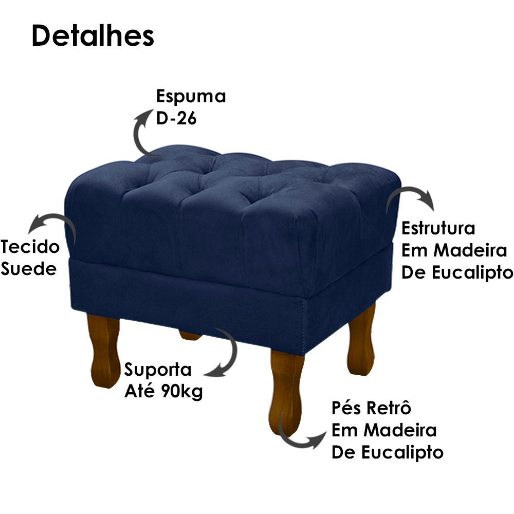 Kit 2 Puff Puf Retro Capitone 52x44cm Suede Azul Marinho MPassos