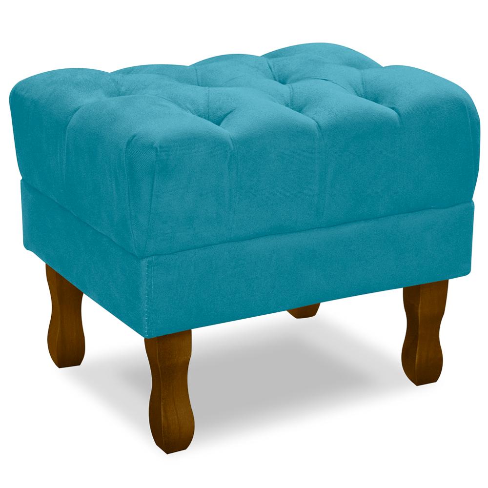 Kit 2 Puff Puf Retro Capitone 52x44cm Suede Azul Tif MPassos
