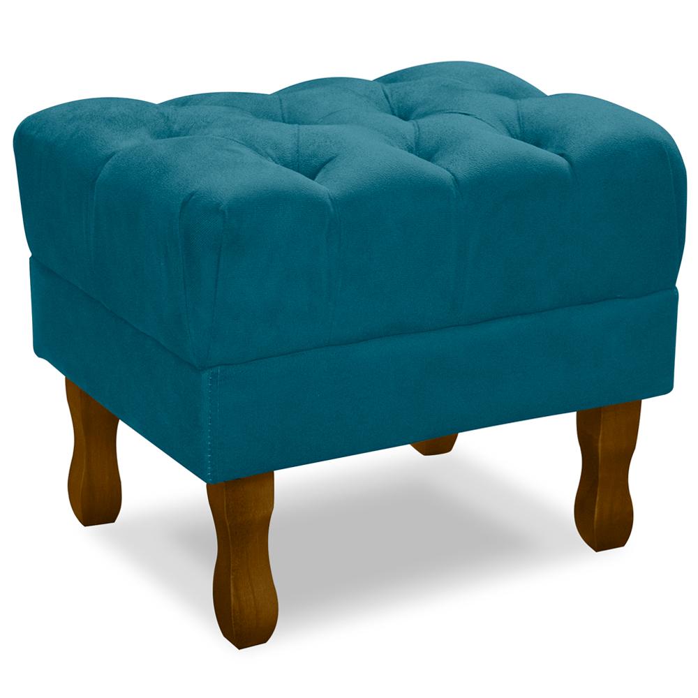 Kit 2 Puff Puf Retro Capitone 52x44cm Suede Azul Turquesa MPassos