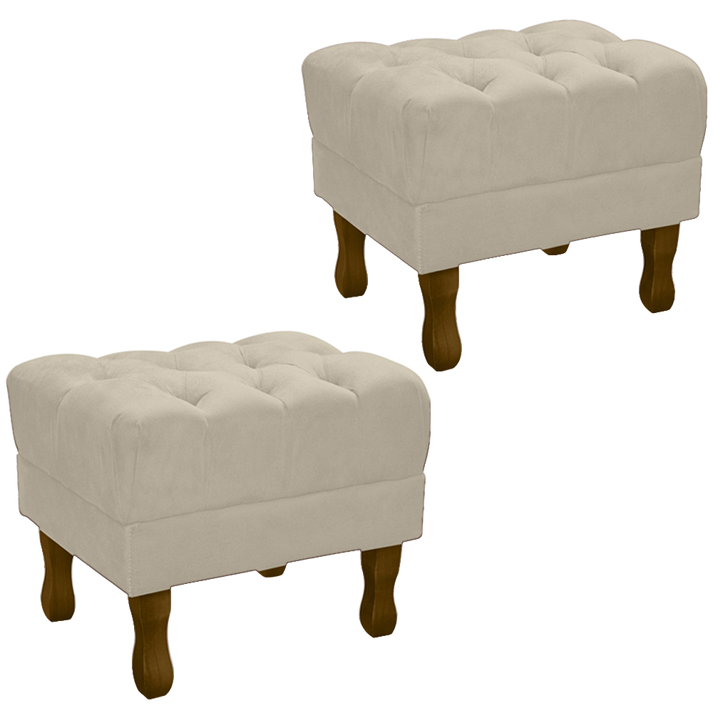 Kit 2 Puff Puf Retro Capitone 52x44cm Suede Bege MPassos