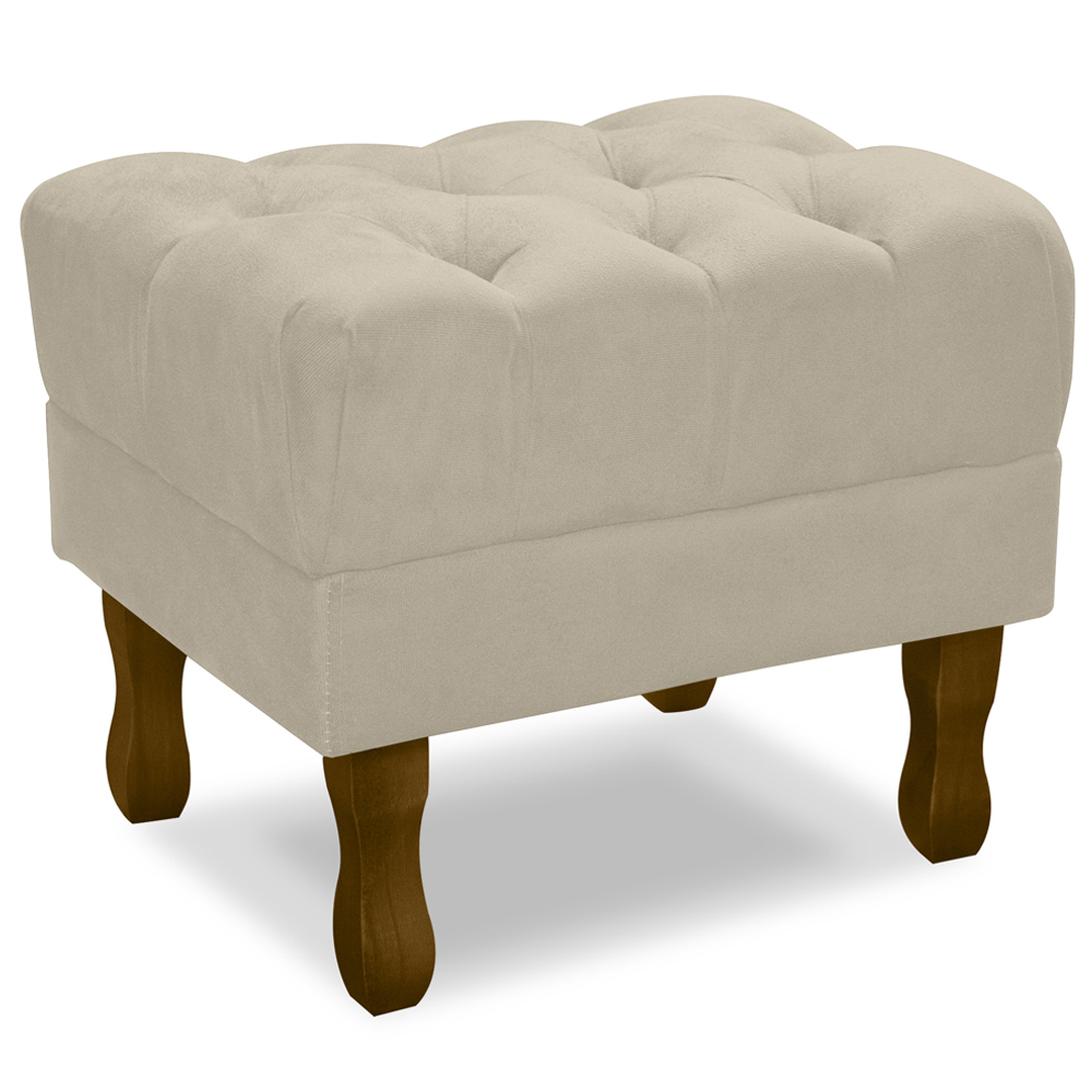 Kit 2 Puff Puf Retro Capitone 52x44cm Suede Bege MPassos