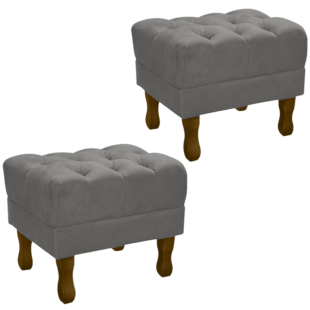 Kit 2 Puff Puf Retro Capitone 52x44cm Suede Cinza Claro MPassos