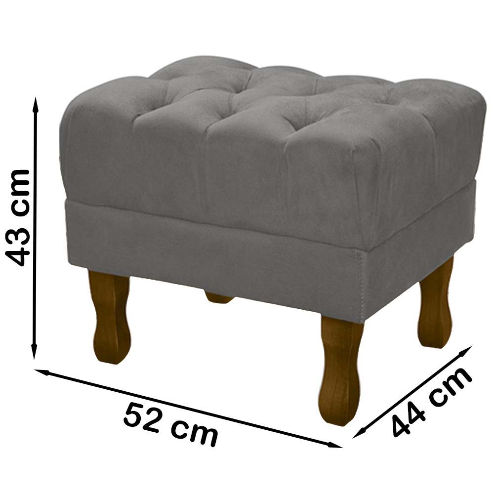 Kit 2 Puff Puf Retro Capitone 52x44cm Suede Cinza Claro MPassos