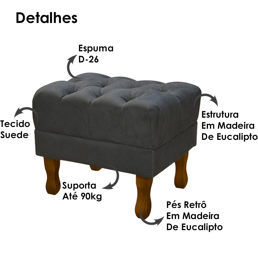 Kit 2 Puff Puf Retro Capitone 52x44cm Suede Cinza Escuro MPassos