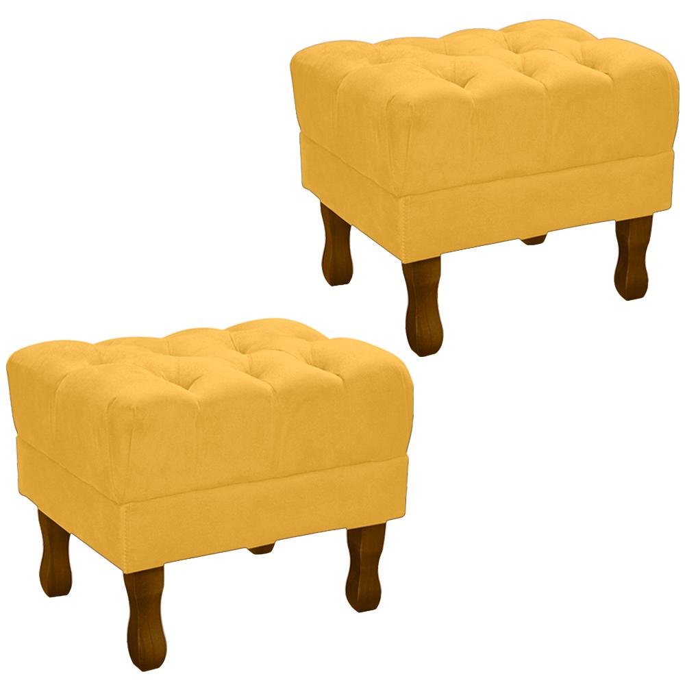 Kit 2 Puff Puf Retro Capitone 52x44cm Suede Mostarda MPassos