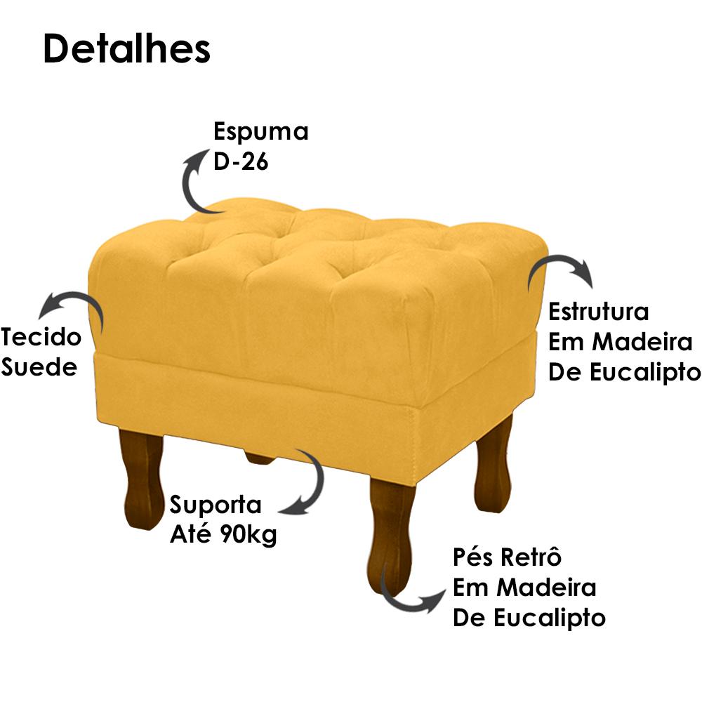 Kit 2 Puff Puf Retro Capitone 52x44cm Suede Mostarda MPassos