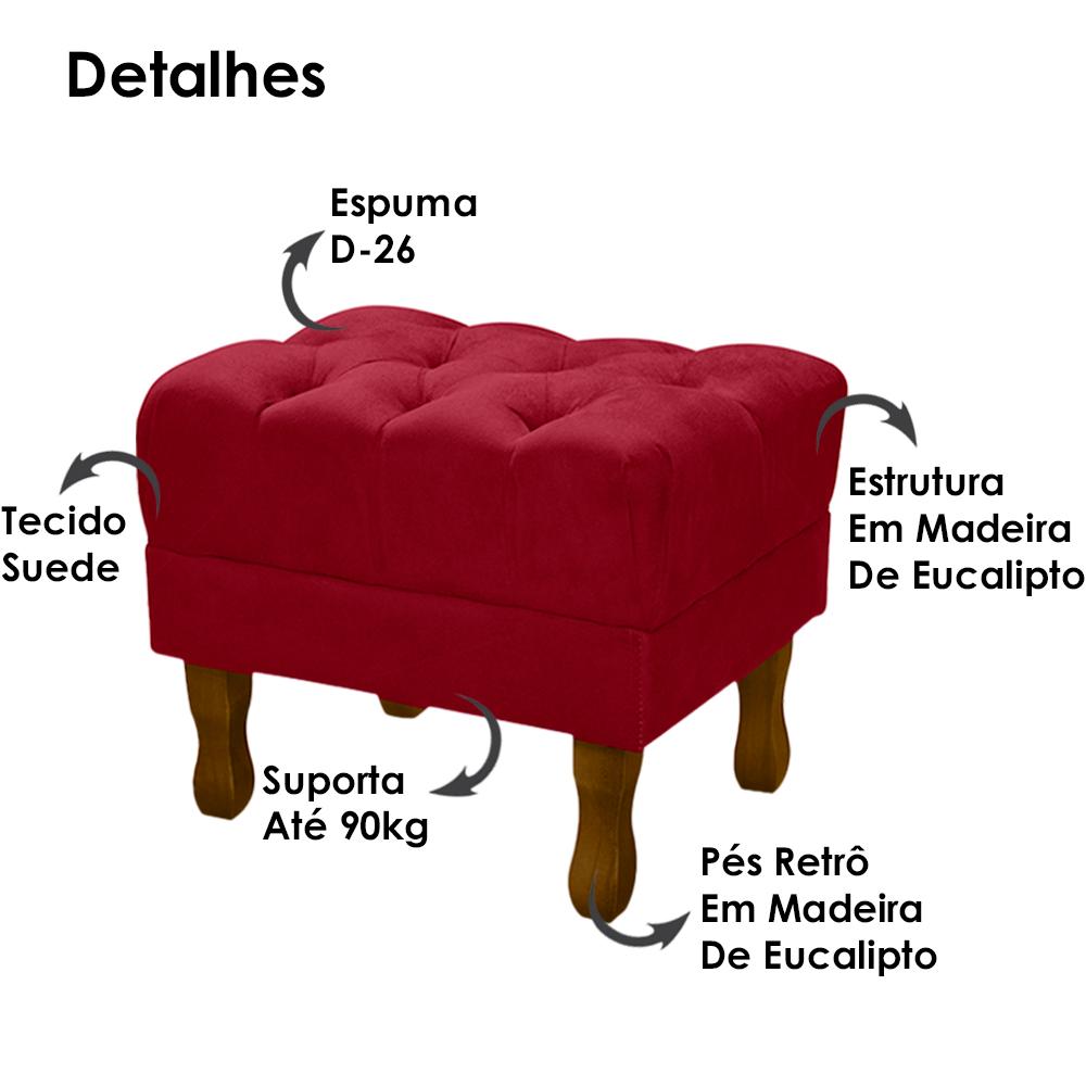 Kit 2 Puff Puf Retro Capitone 52x44cm Suede Vermelho MPassos