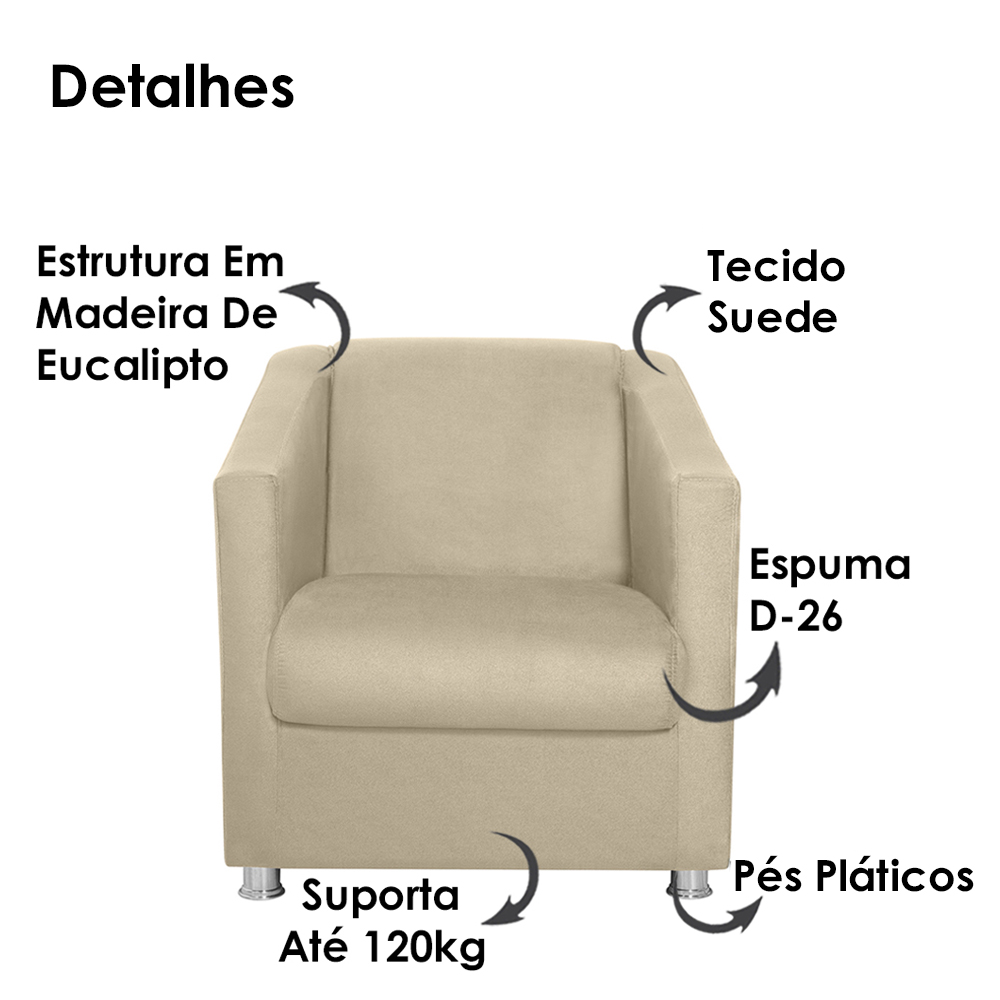 Poltrona Decorativa Bia Suede Bege MPassos