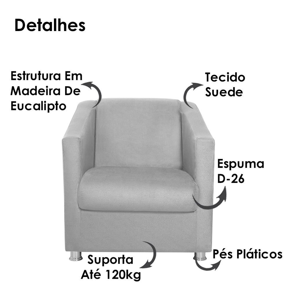 Poltrona Decorativa Bia Suede Cinza Claro MPassos