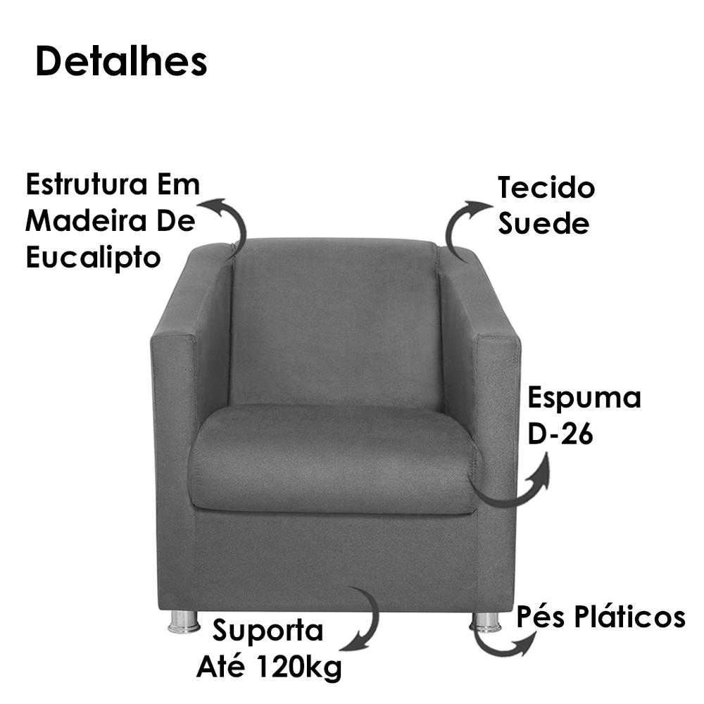 Poltrona Decorativa Bia Suede Cinza Escuro MPassos