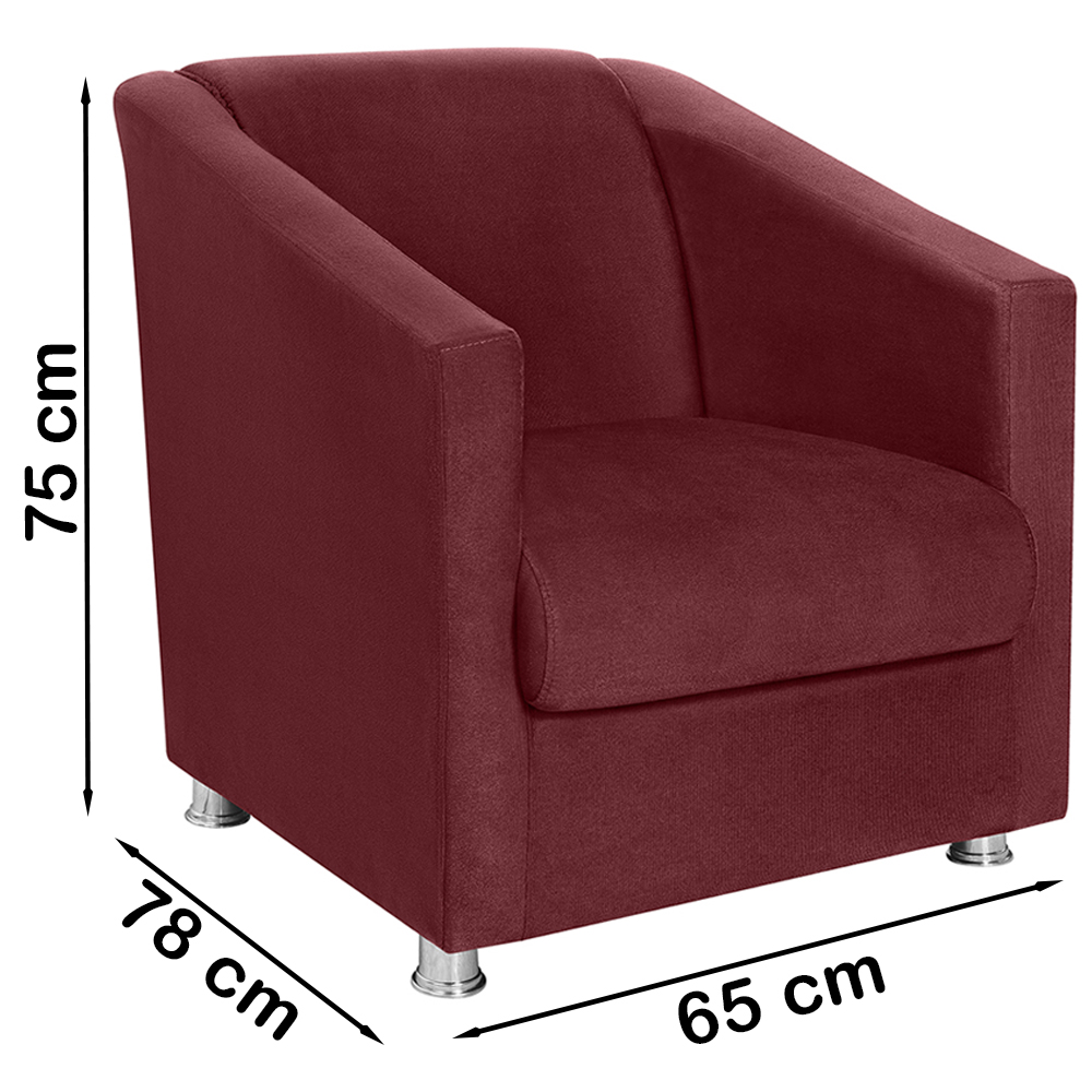 Poltrona Decorativa Bia Suede Vermelho Escuro MPassos