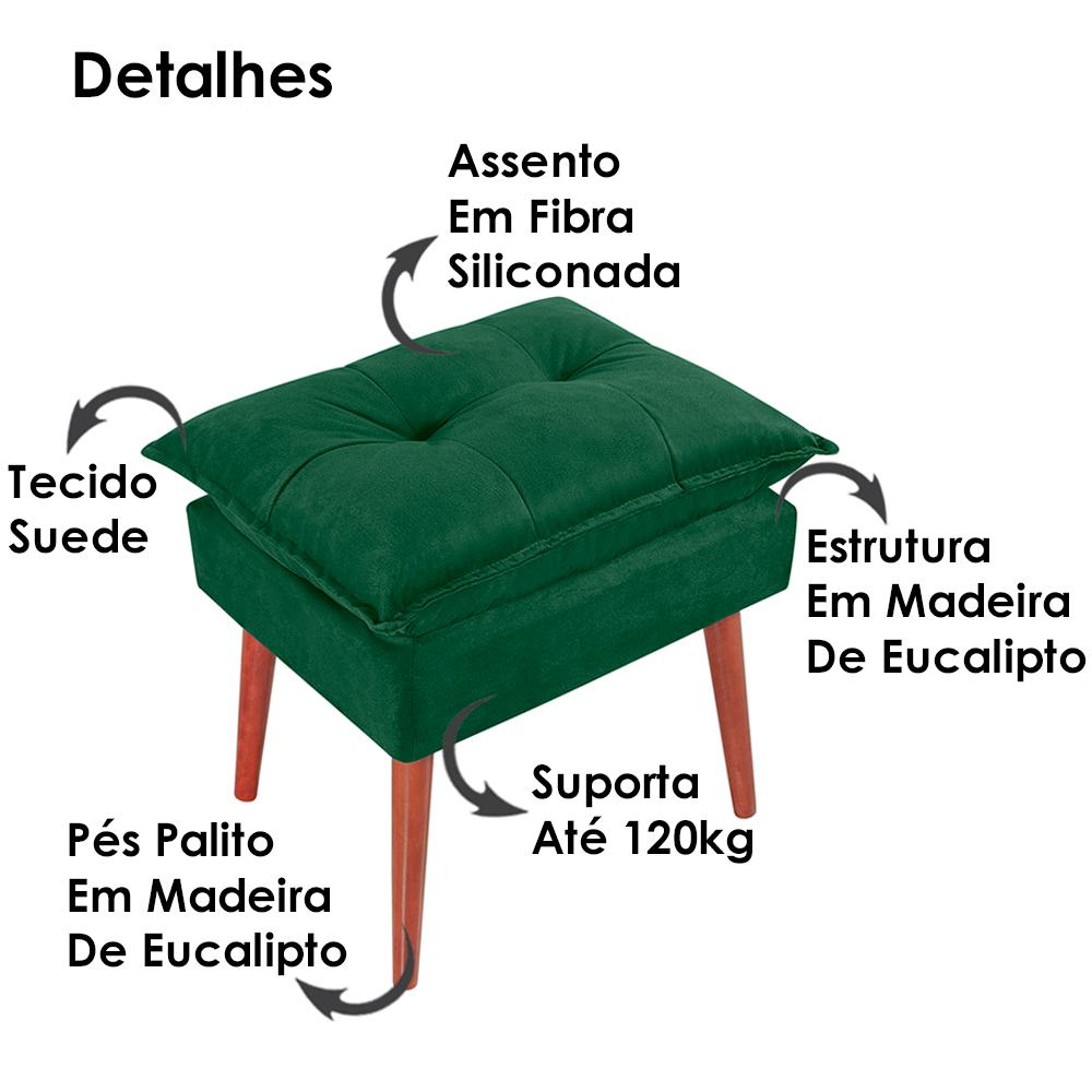 Puff Puf Opall Pes Palito 55x40cm Suede Verde MPassos