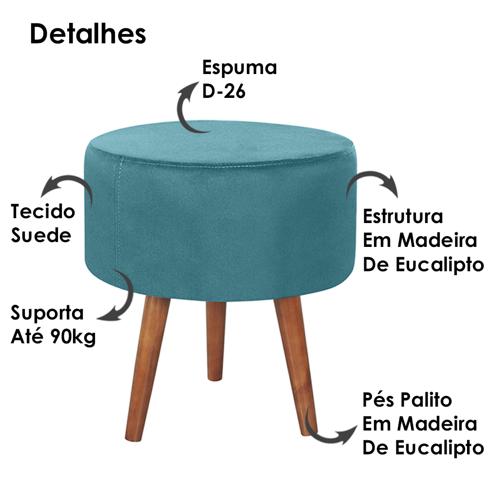 Puff Puf Redondo Pes Palito 44x40cm Suede Azul MPassos