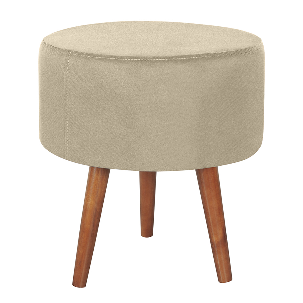Puff Puf Redondo Pes Palito 44x40cm Suede Bege MPassos