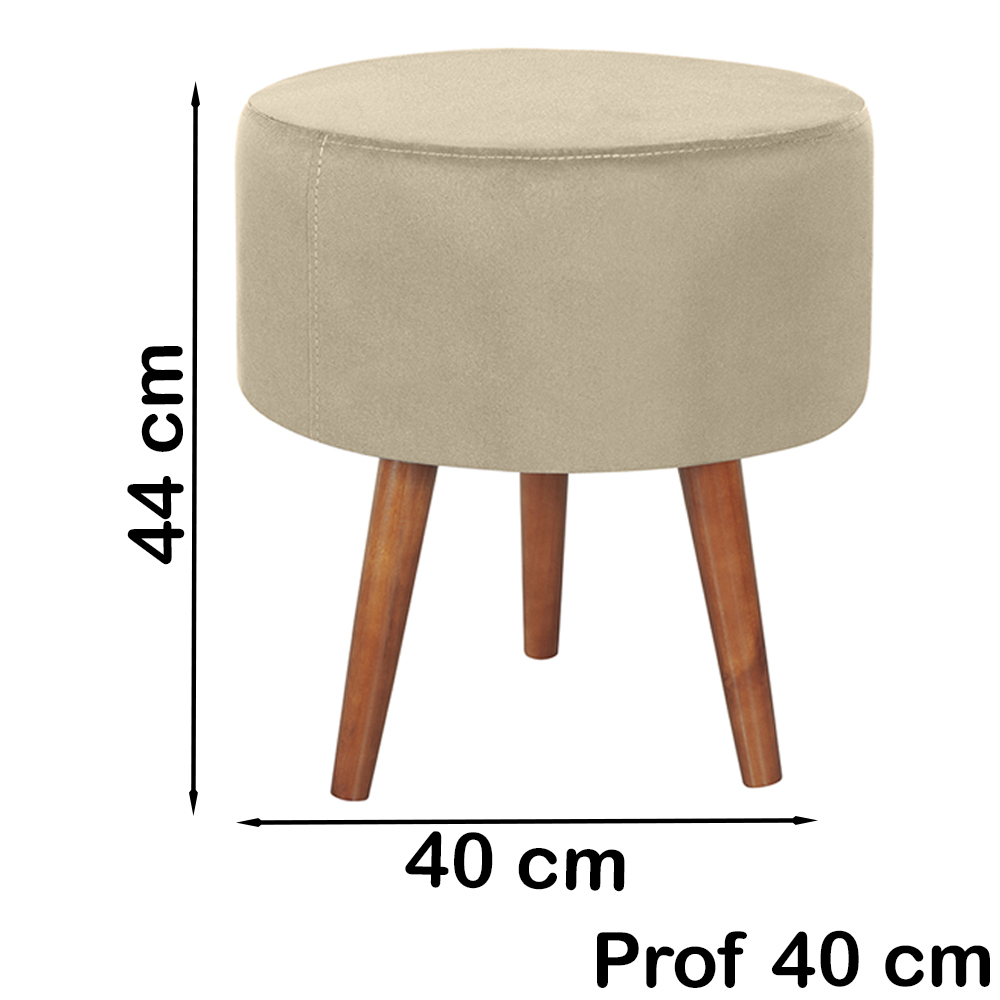 Puff Puf Redondo Pes Palito 44x40cm Suede Bege MPassos