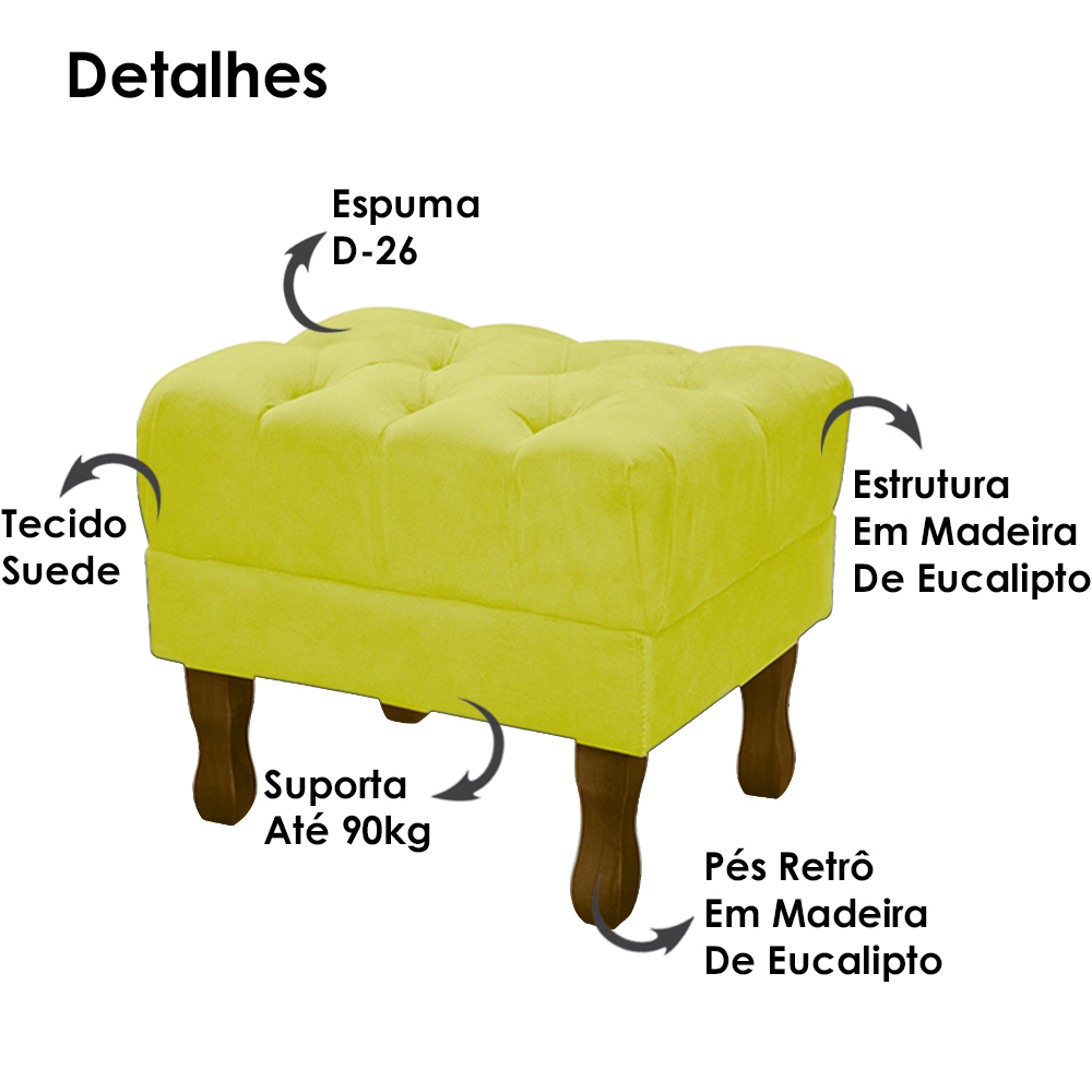 Puff Puf Retro Capitone 52x44cm Suede Amarelo MPassos