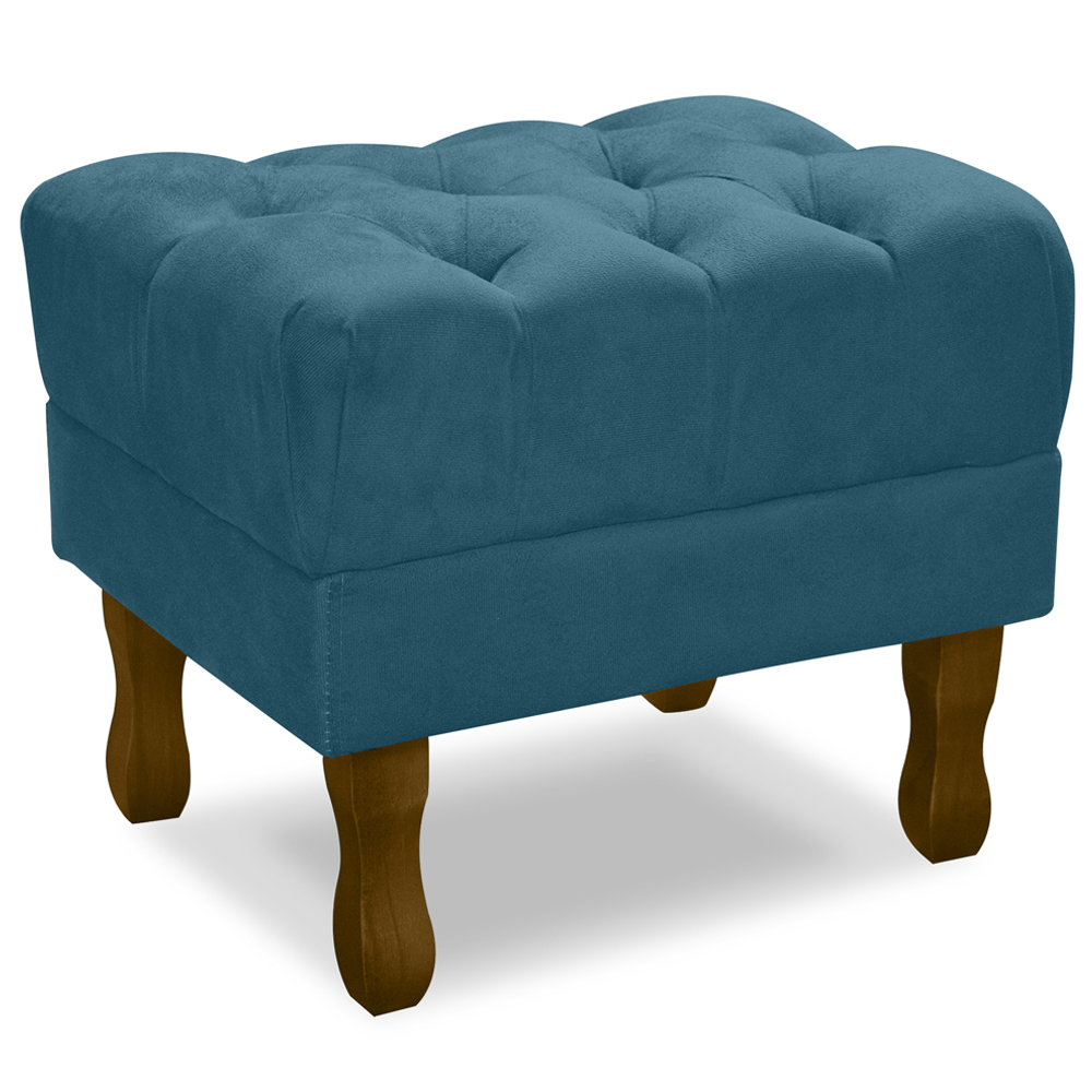 Puff Puf Retro Capitone 52x44cm Suede Azul Turquesa MPassos