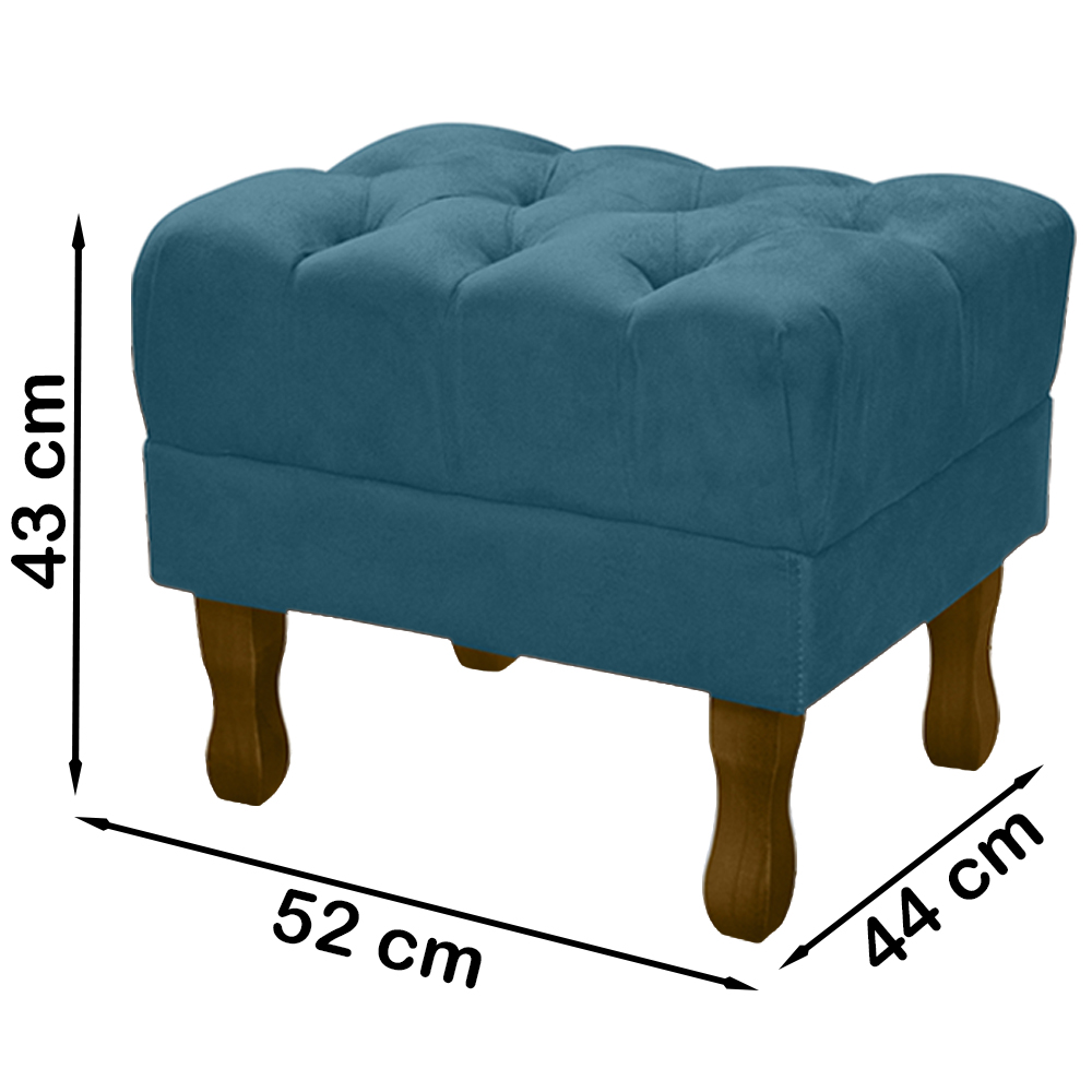 Puff Puf Retro Capitone 52x44cm Suede Azul Turquesa MPassos