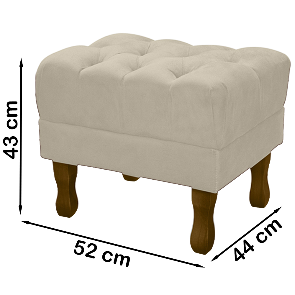 Puff Puf Retro Capitone 52x44cm Suede Bege MPassos