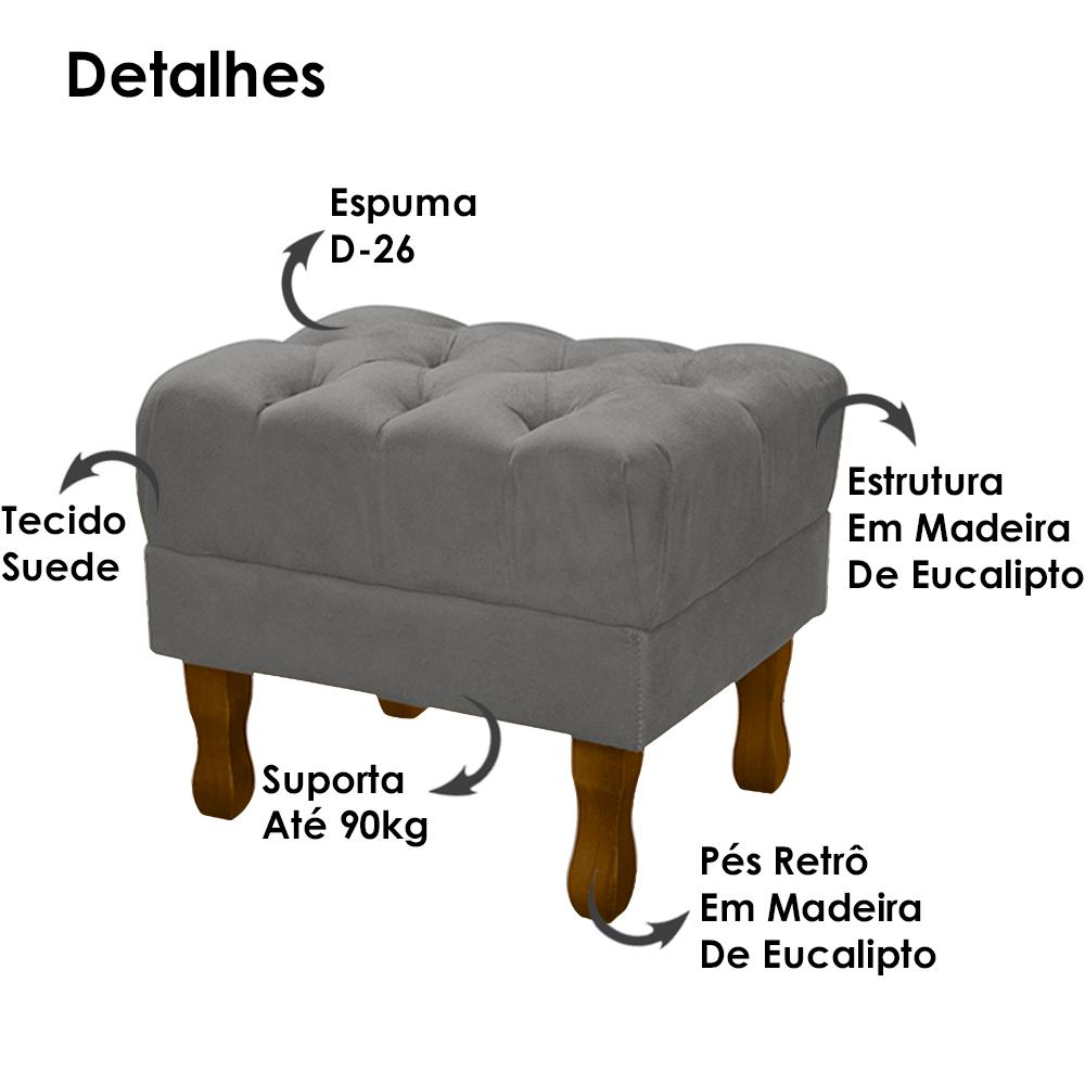 Puff Puf Retro Capitone 52x44cm Suede Cinza Claro MPassos