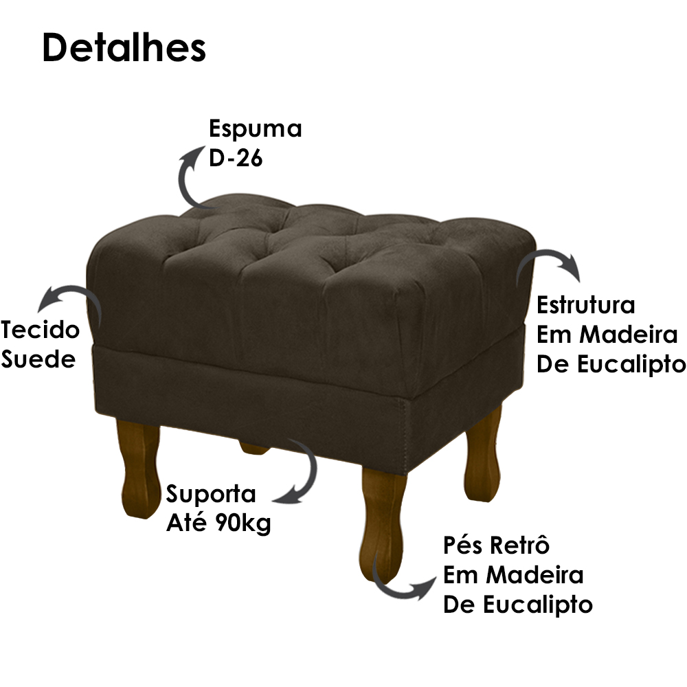 Puff Puf Retro Capitone 52x44cm Suede Marrom MPassos