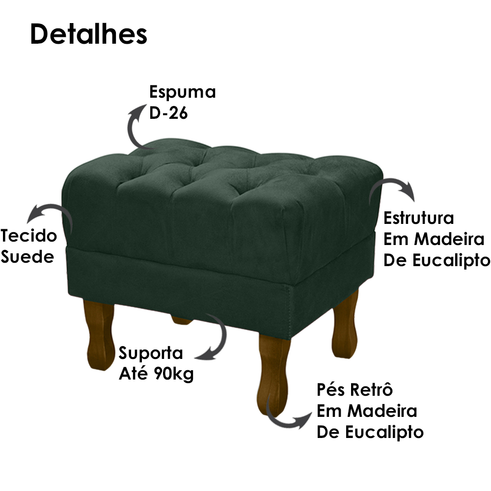 Puff Puf Retro Capitone 52x44cm Suede Verde MPassos