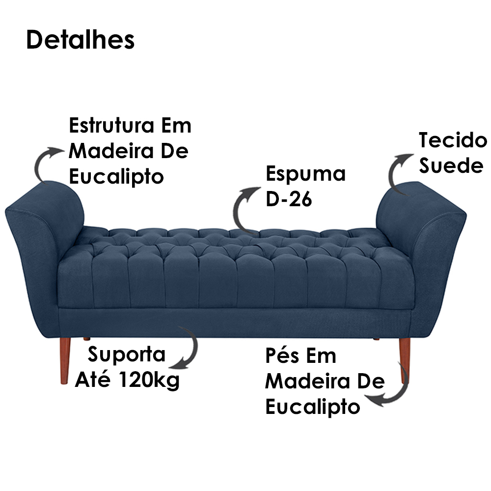 Recamier Grecia 150cm Suede Azul Marinho MPassos