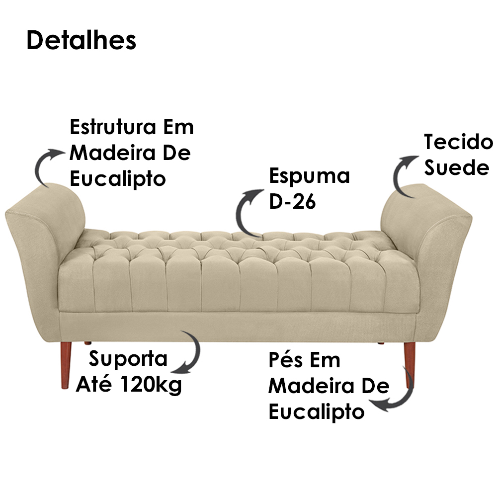 Recamier Grecia 150cm Suede Bege MPassos