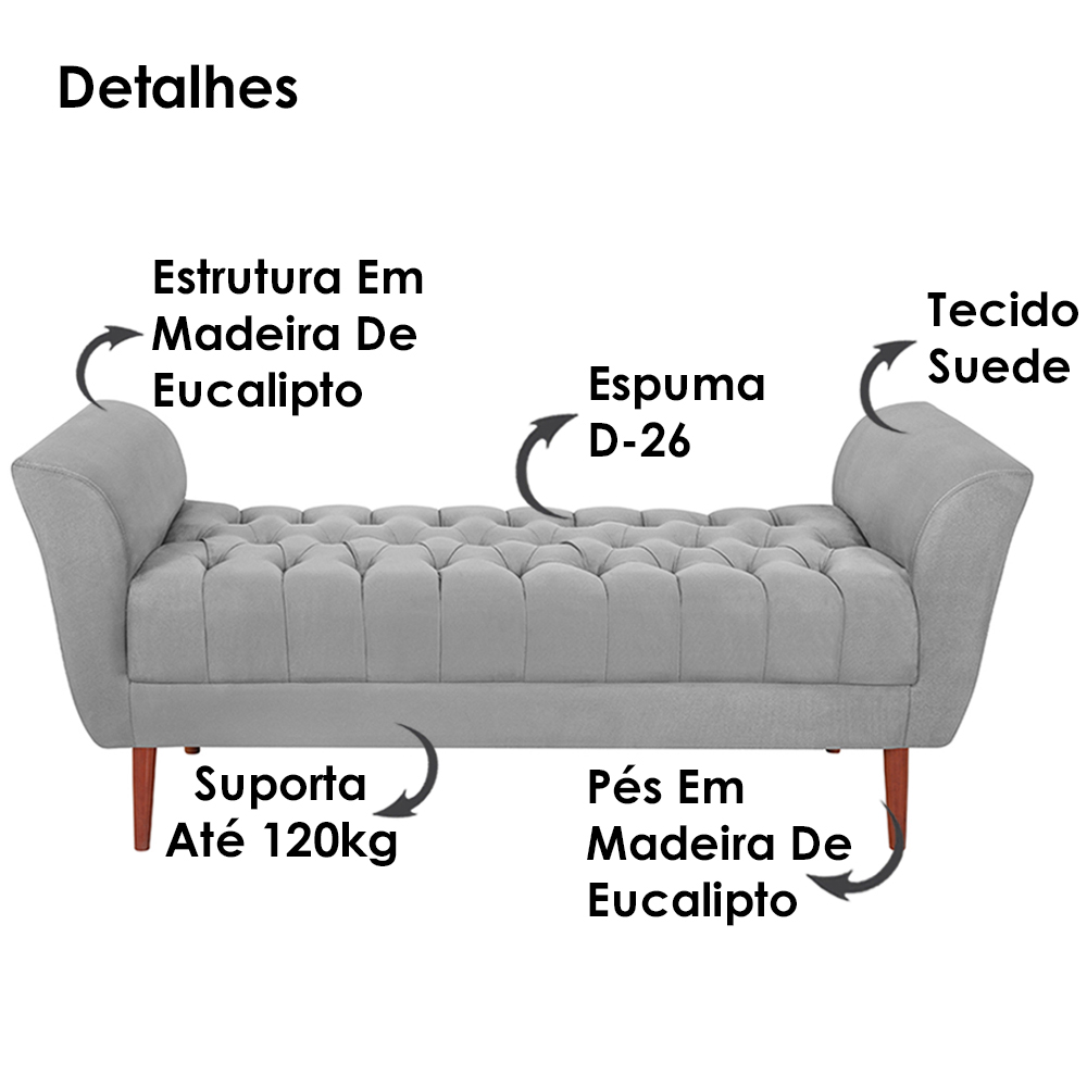 Recamier Grecia 150cm Suede Cinza Claro MPassos