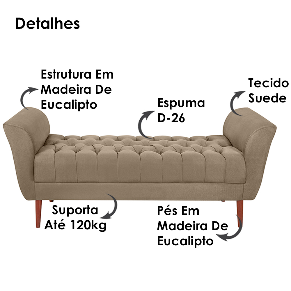 Recamier Grecia 150cm Suede Marrom Claro MPassos
