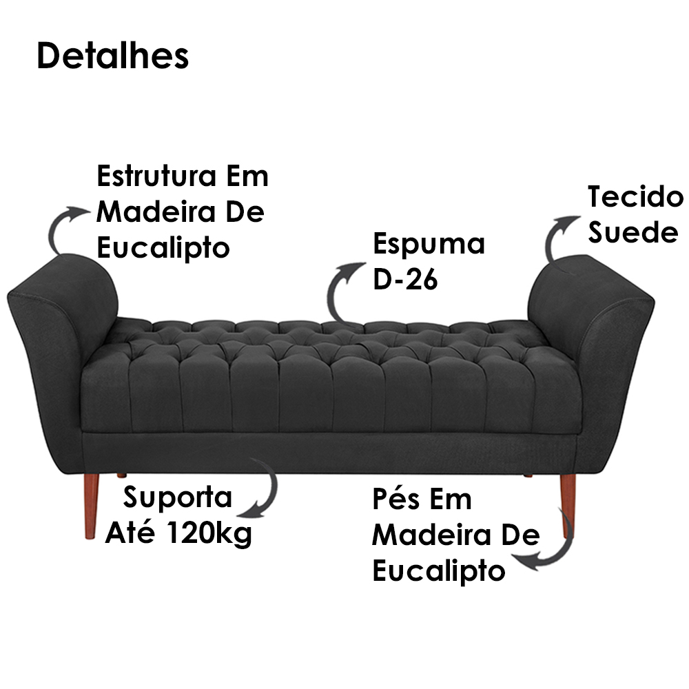 Recamier Grecia 150cm Suede Preto MPassos