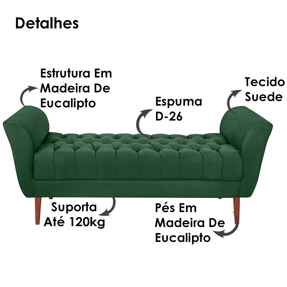 Recamier Grecia 150cm Suede Verde MPassos