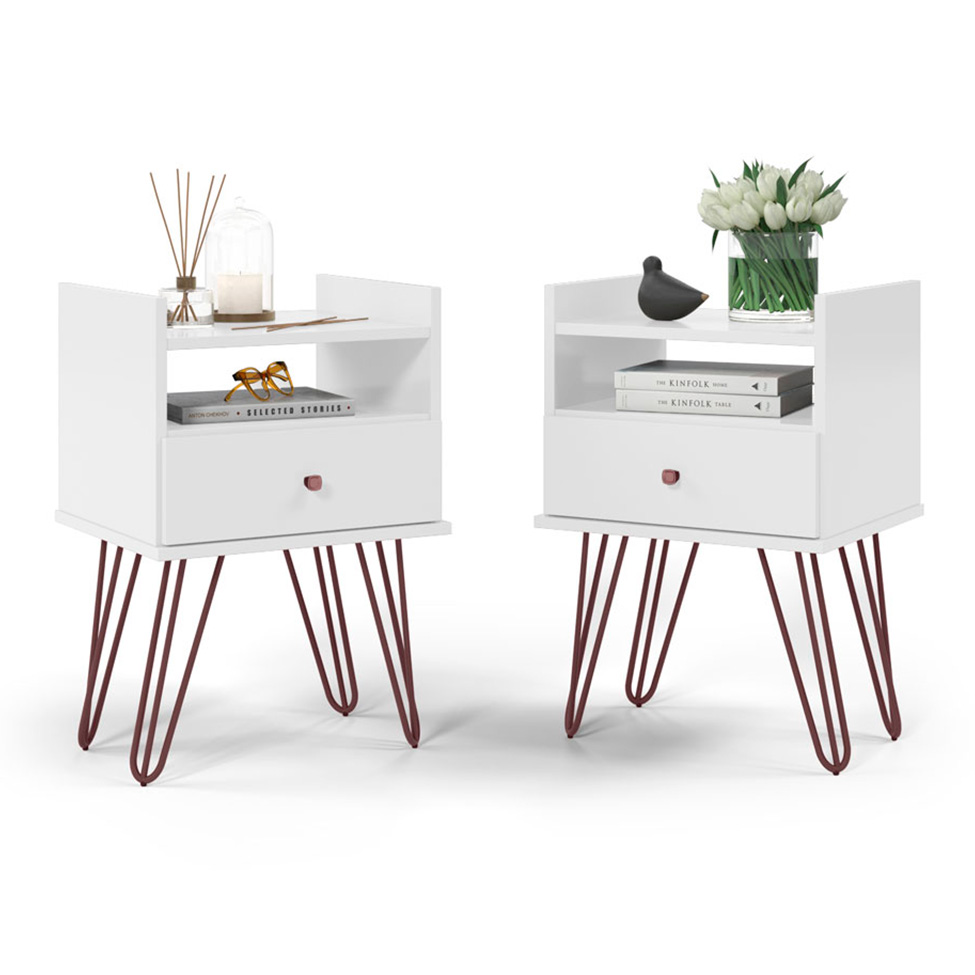 Conjunto com 2 Mesas de Cabeceira Bill 2 Gavetas Branco