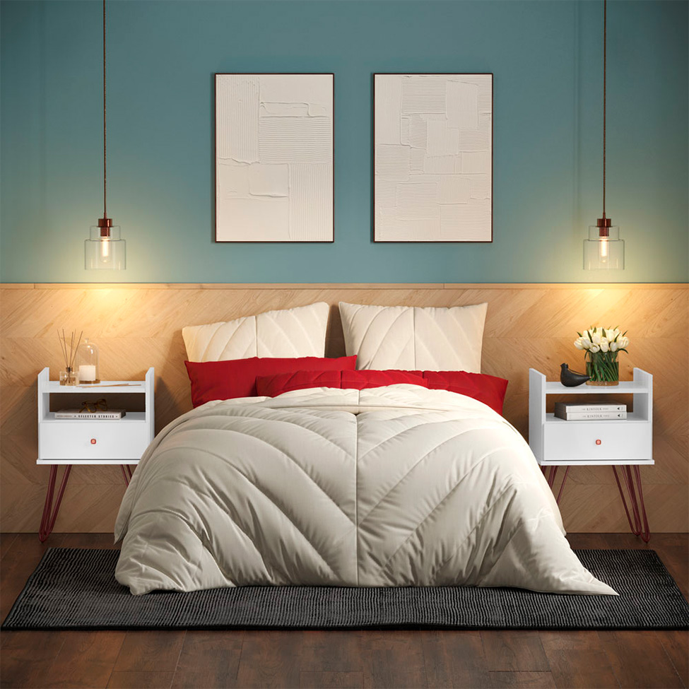 Conjunto com 2 Mesas de Cabeceira Bill 2 Gavetas Branco