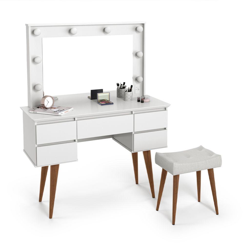 Penteadeira Camarim Strass c/ Banqueta Retrô - Branco - Patrimar Móveis