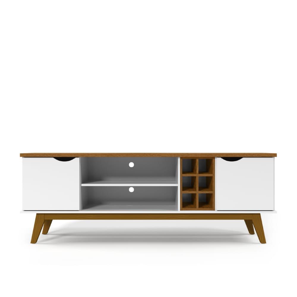 Rack Retrô Prism 1.8 com Adega e Duas Portas - Branco com Cumarú - Patrimar Móveis
