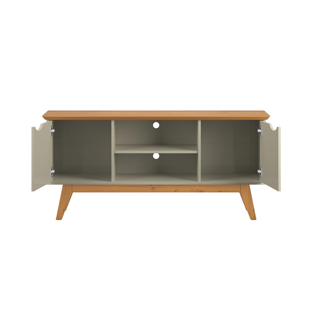 Rack Sala Prism 1.4 com 2 Portas e Pés de Madeira Maciça Off White/Cinamomo