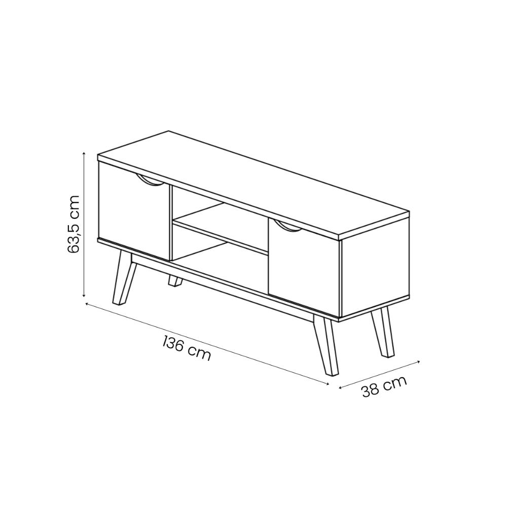 Rack Sala Prism 1.4 com 2 Portas e Pés de Madeira Maciça Off White/Cinamomo