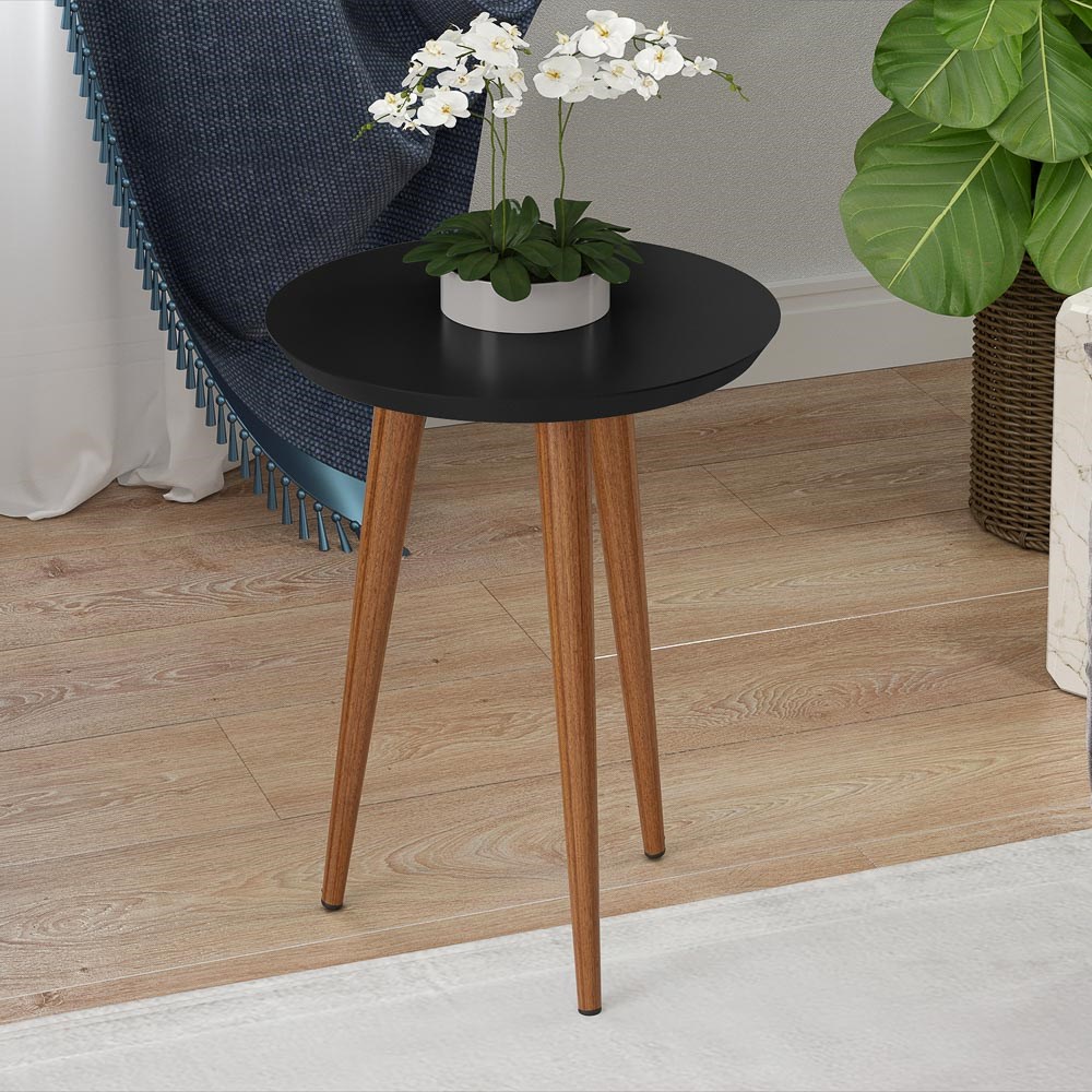 Mesa Lateral Redonda Pés Madeira Luna 440 Off White - Patrimar