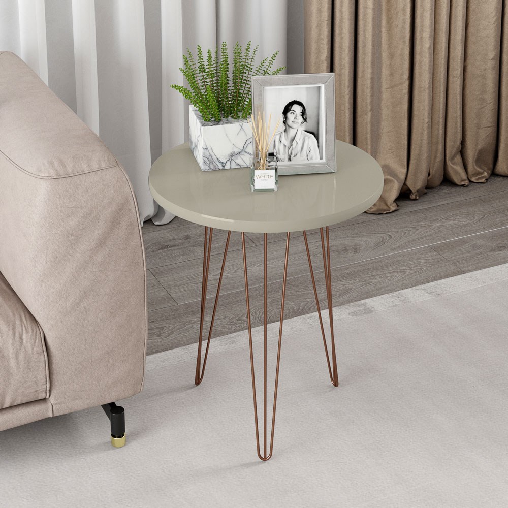 Mesa de Apoio Redonda Base Aço Evolution Off White - Patrimar