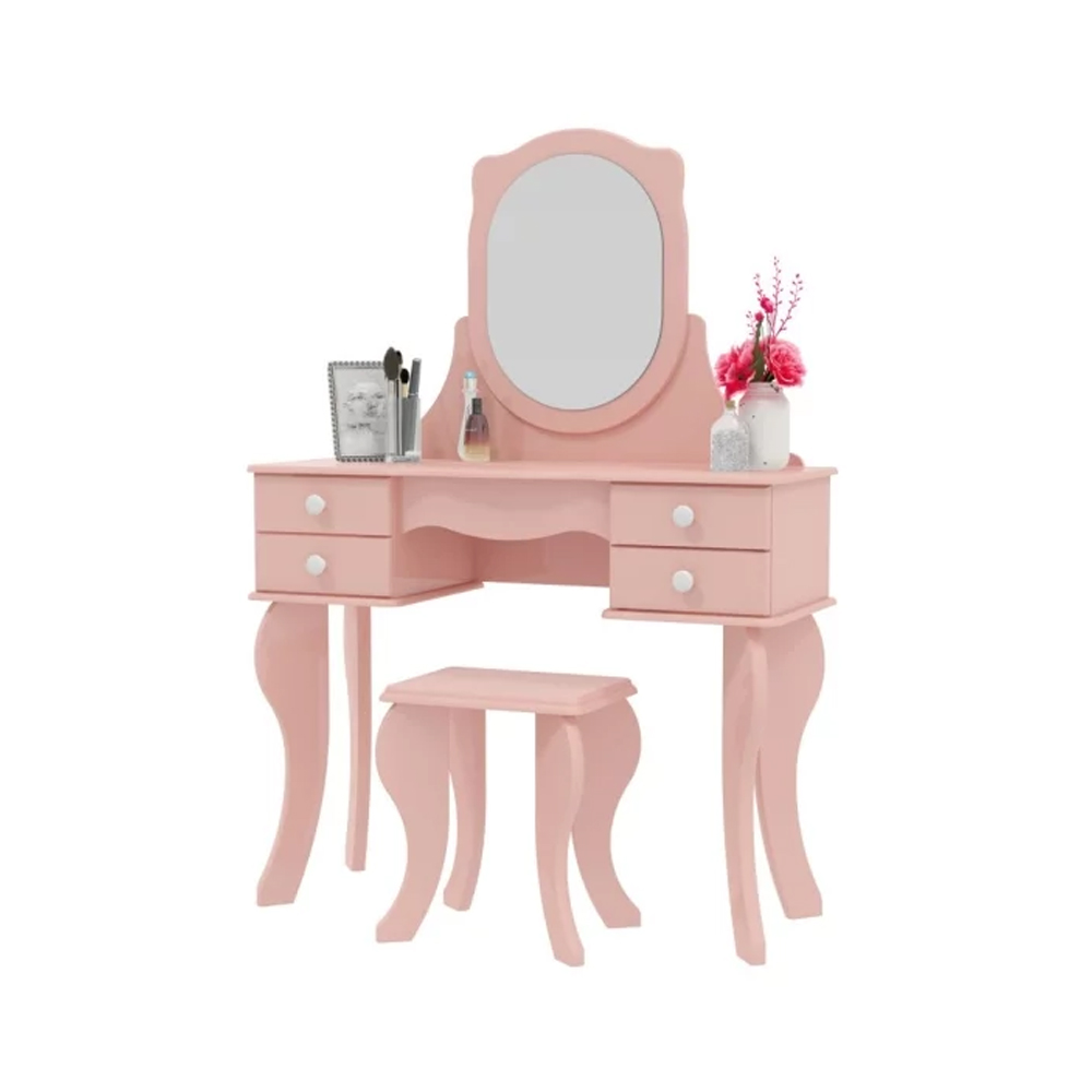 Penteadeira Princesa  Banqueta e 04 Gavetas Rosa - Patrimar