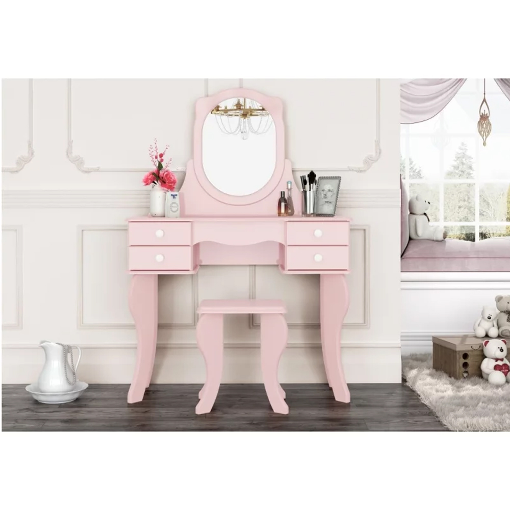 Penteadeira Princesa  Banqueta e 04 Gavetas Rosa - Patrimar